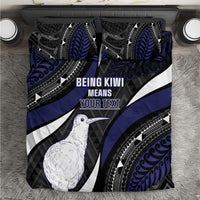 Personalised New Zealand Kiwi Bedding Set Silver Fern Tribal Pattern DT05 Navy - Polynesian Pride