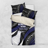 Personalised New Zealand Kiwi Bedding Set Silver Fern Tribal Pattern DT05 US Twin 172cm x 218cm Navy - Polynesian Pride