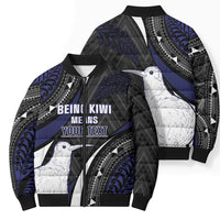 Personalised New Zealand Kiwi Bomber Puffer Jacket Silver Fern Tribal Pattern DT05 - Polynesian Pride