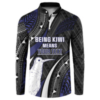 Personalised New Zealand Kiwi Button Sweatshirt Silver Fern Tribal Pattern DT05 Navy - Polynesian Pride