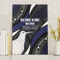 Personalised New Zealand Kiwi Canvas Wall Art Silver Fern Tribal Pattern DT05 Without Frame Navy - Polynesian Pride