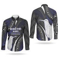 Personalised New Zealand Kiwi Couples Matching Long Sleeve Bodycon Dress and Long Sleeve Button Shirt Silver Fern Tribal Pattern DT05 - Polynesian Pride
