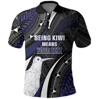 Personalised New Zealand Kiwi Polo Shirt Silver Fern Tribal Pattern DT05 Navy - Polynesian Pride