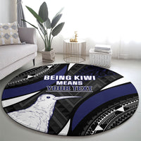 Personalised New Zealand Kiwi Round Carpet Silver Fern Tribal Pattern DT05 - Polynesian Pride