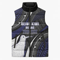 Personalised New Zealand Kiwi Sleeveless Puffer Jacket Silver Fern Tribal Pattern DT05 Unisex Navy - Polynesian Pride