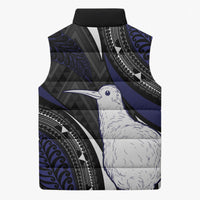 Personalised New Zealand Kiwi Sleeveless Puffer Jacket Silver Fern Tribal Pattern DT05 - Polynesian Pride