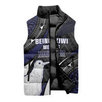 Personalised New Zealand Kiwi Sleeveless Puffer Jacket Silver Fern Tribal Pattern DT05 - Polynesian Pride