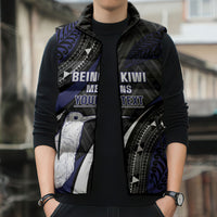 Personalised New Zealand Kiwi Sleeveless Puffer Jacket Silver Fern Tribal Pattern DT05 - Polynesian Pride