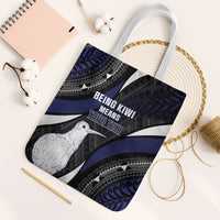 Personalised New Zealand Kiwi Tote Bag Silver Fern Tribal Pattern DT05 White Strap One Size Navy - Polynesian Pride
