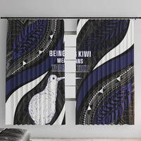 Personalised New Zealand Kiwi Window Curtain Silver Fern Tribal Pattern DT05 With Hooks Navy - Polynesian Pride