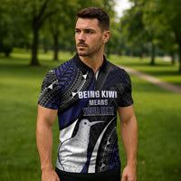 Personalised New Zealand Kiwi Zipper Polo Shirt Silver Fern Tribal Pattern DT05 - Polynesian Pride