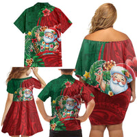 Hawaii Christmas Family Matching Off Shoulder Short Dress and Hawaiian Shirt Mele Kalikimaka Funny Hawaiian Santa - Polynesian Pride