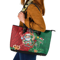Hawaii Christmas Leather Tote Bag Mele Kalikimaka Funny Hawaiian Santa DT05 Green - Polynesian Pride