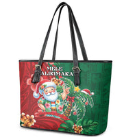Hawaii Christmas Leather Tote Bag Mele Kalikimaka Funny Hawaiian Santa DT05 - Polynesian Pride