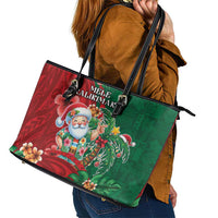 Hawaii Christmas Leather Tote Bag Mele Kalikimaka Funny Hawaiian Santa DT05 - Polynesian Pride