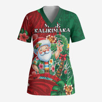 Hawaii Christmas Scrub Top Mele Kalikimaka Funny Hawaiian Santa DT05 Adult Green - Polynesian Pride