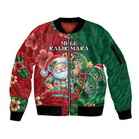 Hawaii Christmas Sleeve Zip Bomber Jacket Mele Kalikimaka Funny Hawaiian Santa - Polynesian Pride