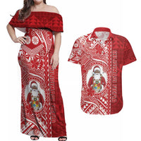 Tonga Christmas Couples Matching Off Shoulder Maxi Dress and Hawaiian Shirt Kilisimasi Fiefia - Polynesian Pride
