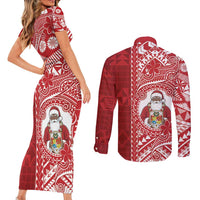 Tonga Christmas Couples Matching Short Sleeve Bodycon Dress and Long Sleeve Button Shirt Kilisimasi Fiefia - Polynesian Pride