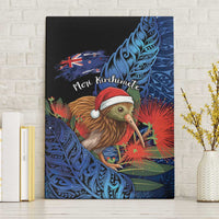 New Zealand Christmas Canvas Wall Art Santa Kiwi Bird With Pohutukawa Flowers - Polynesian Pride