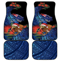 Personalised New Zealand Christmas Car Mats Santa Kiwi Bird With Pohutukawa Flowers - Polynesian Pride