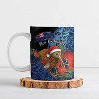 Personalised New Zealand Christmas Ceramic Mug Santa Kiwi Bird With Pohutukawa Flowers - Polynesian Pride