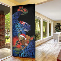 Personalised New Zealand Christmas Door Cover Santa Kiwi Bird With Pohutukawa Flowers - Polynesian Pride