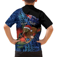 Personalised New Zealand Christmas Family Matching Long Sleeve Bodycon Dress and Hawaiian Shirt Santa Kiwi Bird With Pohutukawa Flowers - Polynesian Pride