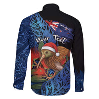 Personalised New Zealand Christmas Family Matching Off The Shoulder Long Sleeve Dress and Hawaiian Shirt Santa Kiwi Bird With Pohutukawa Flowers - Polynesian Pride