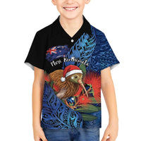 Personalised New Zealand Christmas Family Matching Off The Shoulder Long Sleeve Dress and Hawaiian Shirt Santa Kiwi Bird With Pohutukawa Flowers - Polynesian Pride
