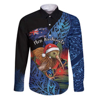 Personalised New Zealand Christmas Family Matching Off Shoulder Maxi Dress and Hawaiian Shirt Santa Kiwi Bird With Pohutukawa Flowers - Polynesian Pride