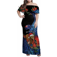 Personalised New Zealand Christmas Family Matching Off Shoulder Maxi Dress and Hawaiian Shirt Santa Kiwi Bird With Pohutukawa Flowers - Polynesian Pride