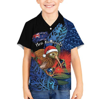 Personalised New Zealand Christmas Family Matching Puletasi and Hawaiian Shirt Santa Kiwi Bird With Pohutukawa Flowers - Polynesian Pride