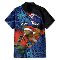 Personalised New Zealand Christmas Family Matching Short Sleeve Bodycon Dress and Hawaiian Shirt Santa Kiwi Bird With Pohutukawa Flowers - Polynesian Pride