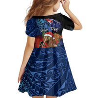Personalised New Zealand Christmas Family Matching Summer Maxi Dress and Hawaiian Shirt Santa Kiwi Bird With Pohutukawa Flowers - Polynesian Pride