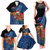 Personalised New Zealand Christmas Family Matching Tank Maxi Dress and Hawaiian Shirt Santa Kiwi Bird With Pohutukawa Flowers - Polynesian Pride