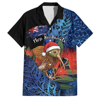 Personalised New Zealand Christmas Family Matching Tank Maxi Dress and Hawaiian Shirt Santa Kiwi Bird With Pohutukawa Flowers - Polynesian Pride