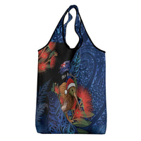 New Zealand Christmas Grocery Bag Santa Kiwi Bird With Pohutukawa Flowers - Polynesian Pride
