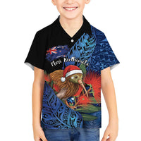 Personalised New Zealand Christmas Hawaiian Shirt Santa Kiwi Bird With Pohutukawa Flowers - Polynesian Pride