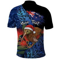 Personalised New Zealand Christmas Polo Shirt Santa Kiwi Bird With Pohutukawa Flowers - Polynesian Pride