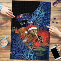 New Zealand Christmas Puzzle Santa Kiwi Bird With Pohutukawa Flowers - Polynesian Pride
