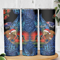 Personalised New Zealand Christmas Skinny Tumbler Santa Kiwi Bird With Pohutukawa Flowers - Polynesian Pride