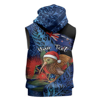 Personalised New Zealand Christmas Sleeveless Zip Hoodie Santa Kiwi Bird With Pohutukawa Flowers - Polynesian Pride