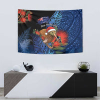 New Zealand Christmas Tapestry Santa Kiwi Bird With Pohutukawa Flowers - Polynesian Pride
