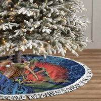 New Zealand Christmas Tree Skirt Santa Kiwi Bird With Pohutukawa Flowers - Polynesian Pride