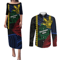 Personalised Philippines Christmas Couples Matching Puletasi and Long Sleeve Button Shirt Xmas Tree Filipino Tribal Patterns DT05 Black - Polynesian Pride
