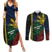 Personalised Philippines Christmas Couples Matching Summer Maxi Dress and Long Sleeve Button Shirt Xmas Tree Filipino Tribal Patterns DT05 Black - Polynesian Pride