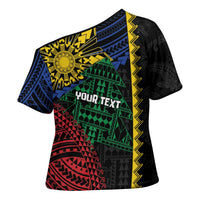 Personalised Philippines Christmas Cross Shoulder Shirt Xmas Tree Filipino Tribal Patterns DT05 - Polynesian Pride