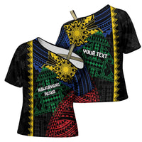 Personalised Philippines Christmas Cross Shoulder Shirt Xmas Tree Filipino Tribal Patterns DT05 - Polynesian Pride