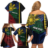 Personalised Philippines Christmas Family Matching Off Shoulder Short Dress and Hawaiian Shirt Xmas Tree Filipino Tribal Patterns - Polynesian Pride